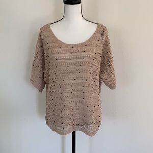 Crew neck short sleeve knitted beaded sweater